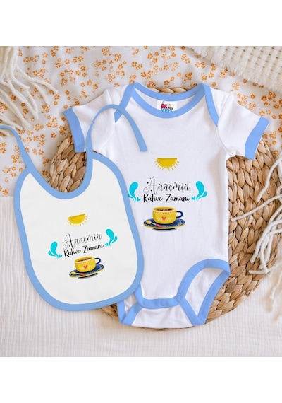 Bk Kids Annemin Kahve Zamanı Tasarımlı Mavi Bebek Body Zıbın Ve M Çok Renkli