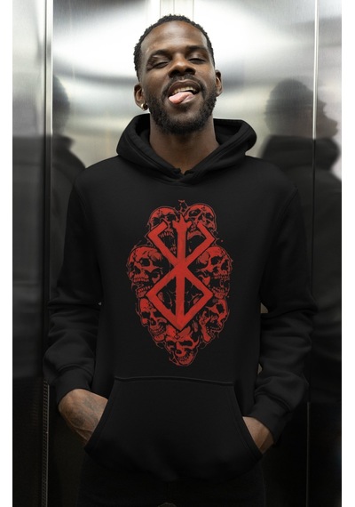Sevbano Tasarım Berserk Guts Logo Baskılı Unisex Oversize Anime Karakter Siyah