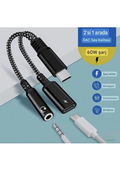 Wowssyo 2'si 1 Arada Type-c To 3.5mm+60w Hızlı Şarj Ve Kulaklık Çevirici+usb Dönüştürücü Hi-fi Ses Ce Lisanslı Sertifikalı Hasır Örgülü Sağlam Kablo 1 Adet Wowssyo 2'si 1 Arada Type-c To 3.5mm+60w Hızlı Şarj Ve Kulaklık Çevirici+usb Dönüştürücü Hi-fi Ses Ce Lisanslı Sertifikalı Hasır Örgülü Sağlam Kablo 1 Adet