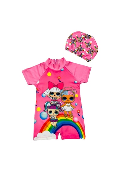 Lolliboomkids Sevimli Lol Bebek Gökkuşağı Hassas Ten Kısa Kollu Hipster Mayo Takımı Bone Dahil 2'li Set