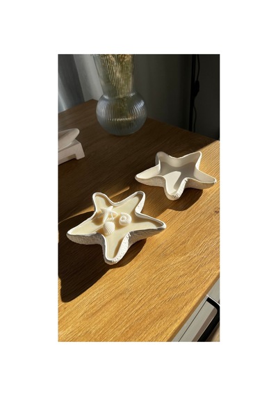 Deniz Yıldızı Görünümlü 2'li Dekoratif Takı Tabağı Ve El Yapımı % 100 Doğal Soya Wax Mum