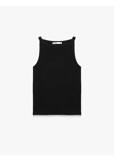 Koton Kaşkorse Kolsuz Pamuklu Slim Fit Askılı Kare Yaka Üst Siyah 6sak10388ek