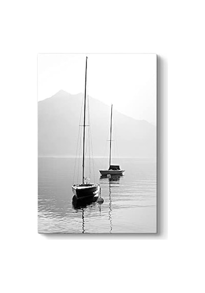 Sakin Denizde Yelkenli Çerçeveli Cam Tablo 60x60 Cm Ca01025