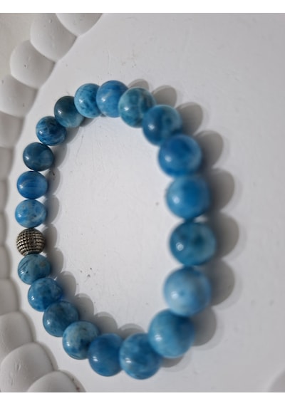 Apatit Doğal Taş Bileklik 8 Mm, Kadınlara Özel, Hediyeli Ve Kutulu Mavi