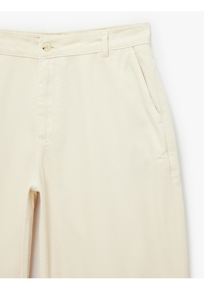 Koton Normal Bel Cepli Rahat Kalıp Gabardin Barrel Fit Pantolon Ekru 7wam40045nw