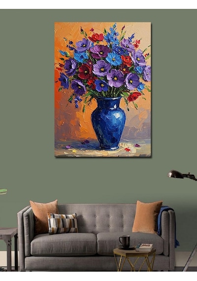 Kanvas Tablo Vazoda Renkli Çiçekler 50cmx70cm