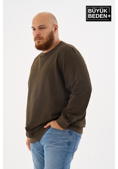 Superlife Erkek Büyük Beden Bisiklet Yaka İnce Sweatshirt Regular Fit %64 Pamuklu Spr26bsw956 Haki