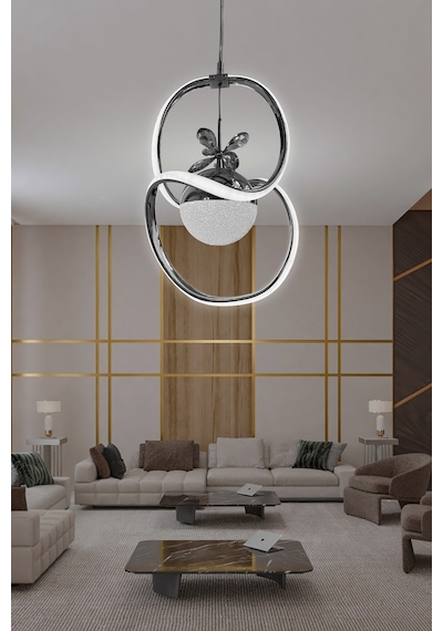 Badem Tek Toplu Modern Sarkıt Led Avize - - Kumandalı / Krom Krom