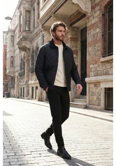 Buratti Kapitoneli Regular Fit Kadife Detaylı Erkek Mont 497Leroy Siyah