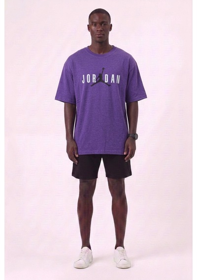 Lixa Air Jordan Orta Logo Mor Oversize Erkek T-shirt 142730 SİYAH