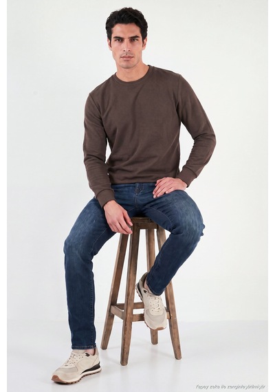 Buratti Pamuklu Bisiklet Yaka Normal Kalıp Basic Sweat Erkek Sweat 5905073 Kahve