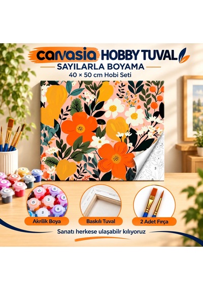Sayılarla Boyama Numaralı Tuval Seti Boya Fırça Dahil 40x50 Cm Çiçek Karnavalı
