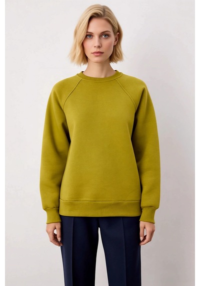 Benerly Kadın Bisiklet Yaka Reglan Kol Düz Örme Sweatshirt Fonksiyonel Da Yeşil