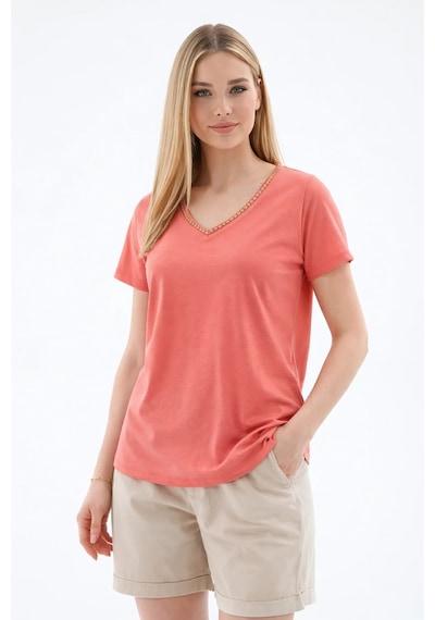 Fashion Friends V Yaka Kadın T-shirt 26y0478k1 Kiremit