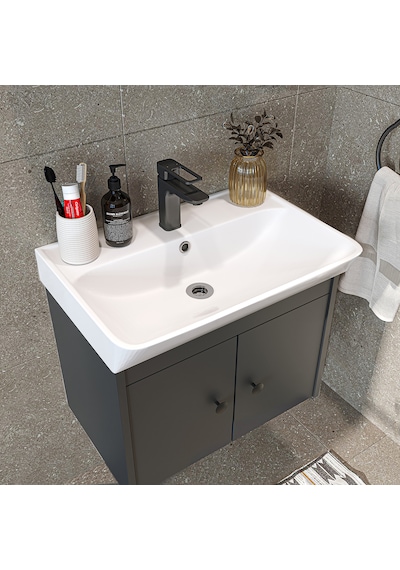 Ada Lavabolu Mat Suntalam Banyo Alt Dolabı 60 Cm Antrasit