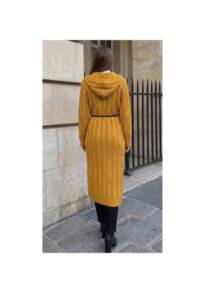 Onno Style Women Saç Örgü Triko Uzun Kadın Hırka sarı