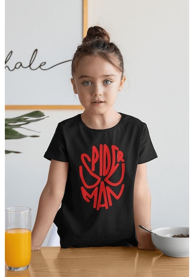 Sevbano Unisex Spider-man Maske Baskılı Film Çocuk Tişört 1-12 Yaş Siyah