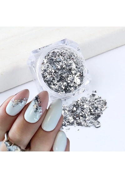 Yaprak Varak Sanatsal Büyük Boy Folyo Epoksi Reçine Nail Art 16 Adet 14x14 Cm Gümüş Renk