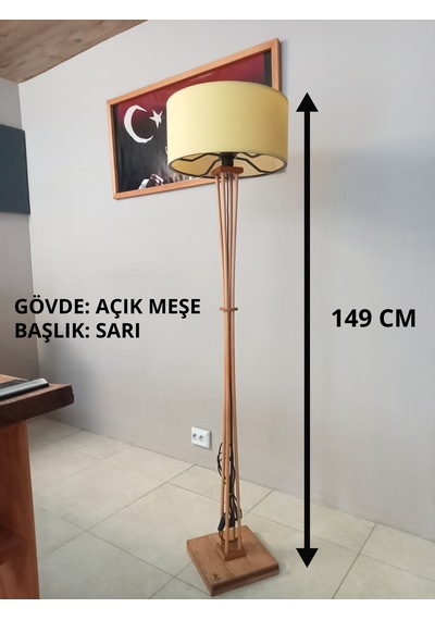 Açık Meşe Ahşap Köşe Lambası-sarı Başlıklı Lambader