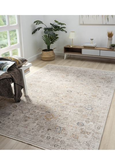 Mariesse Home Vintage Eskitme Desenli Makine Dokuma Salon Oturma Odası Halısı 10203 Bej