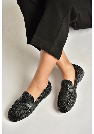 Fox Shoes Y267283309 Siyah File Görünümlü Günlük Kadın Babet Siyah