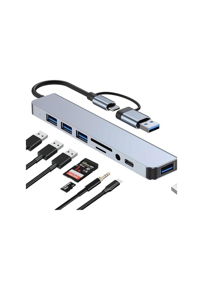 1060 8 İn 2 Usb-c & Usb 3.0 Hub Çoklayıcı Usb, Type-c, Sd/tf Ve Aux Çevirici X Usb 3.0: 5gb