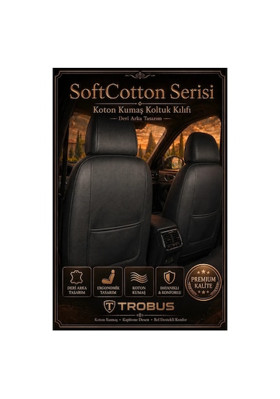 Renault Kangoo Combi 2008-2021 Uyumlu Softcotton Serisi Mavi - Siyah Oto Koltuk Kılıfı