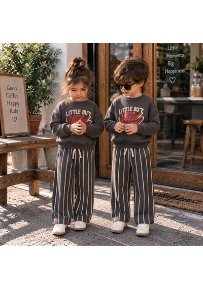 Little But Wild Baskılı Sweatshirt Erkek&kız Çocuk Antrasit Çizgili Eşofman Alt Üst 3ip Takım Siyah Little But Wild Baskılı Sweatshirt Erkek&kız Çocuk Antrasit Çizgili Eşofman Alt Üst 3ip Takım Siyah