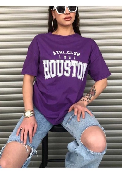 Kozia Outdoors Malkoçbey Houston Baskılı Oversize Unisex Basic T-şihirt Mor Mor