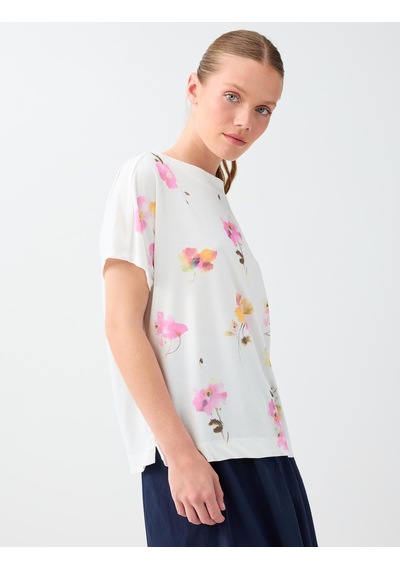Jimmy Key Kırık Beyaz Floral Desenli Düşük Omuz Modal Bluz 6sw037767106
