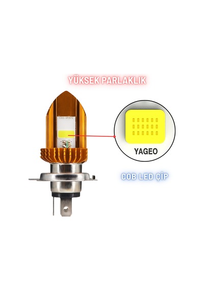 H4 Motosiklet Led Far Ampul 12-24v Beyaz 1 Adet 12w 1200lm Metal Gövde Soğutma