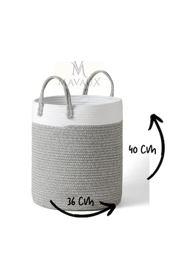 Mavaux Çok Amaçlı, 40cm-36cm Büyük Boy, Yanları Saplı, Sepet, Jüt, Hasır, Dokuma Sepet, Düzenleyici Gribeyaz