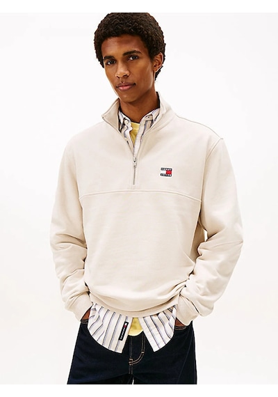 Tommy Hilfiger Tjm Reg Badge Qz Ext Erkek Beyaz Sweatshirt - Dm0dm22344 Beyaz