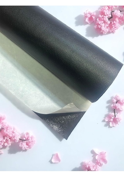Varan Tekstil Yapışkanlı Siyah Suni Deri Kumaş 100 140 Cm