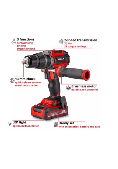 Einhell TP-CD 18/70 Li-i BL+70 3Ah Akülü Darbeli Vidalama - 4514319