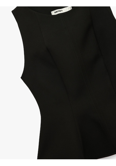 Koton Bisiklet Yaka Kolsuz Peplum Bluz Siyah 6wak60105pw Siyah