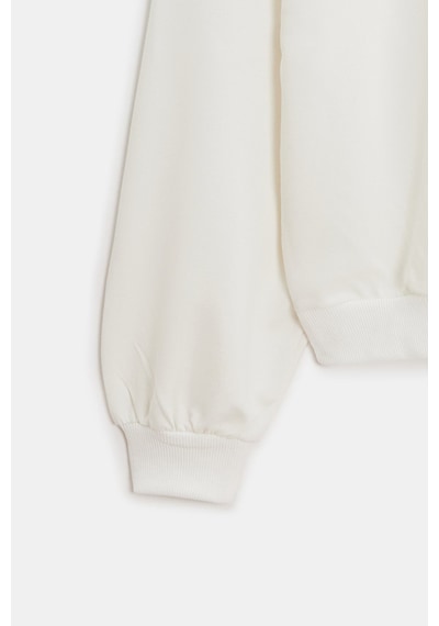 Sââde Kadın Oversize Kapüşonlu Basic Hoodie Sweatshirt Ekru