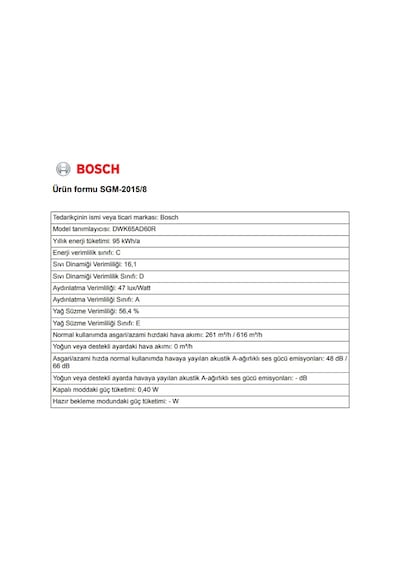 Bosch DWK65AD60R Duvar Tipi 60 CM Davlumbaz