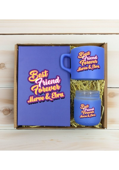 Bk Gift Kişiye Özel İsimli Dtf Best Friend Temalı Mavi Defter & Kahve Fincanı & Mum Hediye Seti-3, Arkadaşa Hediye, Doğum Günü Hediyesi Kobitmeyencom3