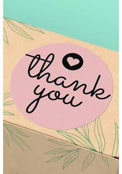 Pembe Thank You Kalpli Sticker 3x3cm St2173 Çok Renkli