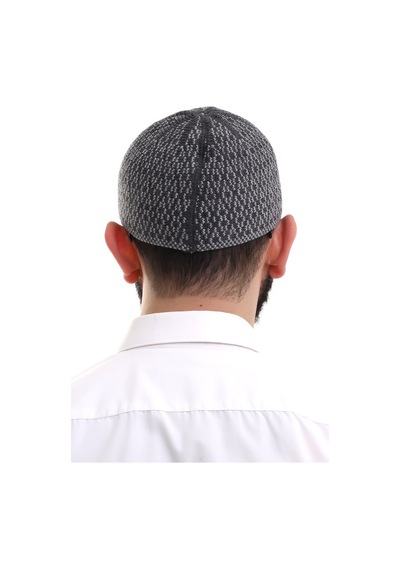Açık Gri Kışlık Orlon Namaz Takkesi Baklava Desenli Takke Gri