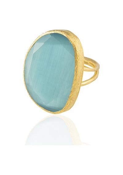 Kadir Jewellery 22 Ayar Altın Kaplama Kadın Fosil Taşlı Yüzük Açık Mavi 63848831