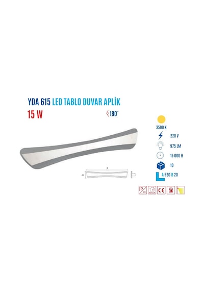 Ycl Yda-615g 15w 52cm Led Duvar Apliği Yatay 4000k Gri - 4000K