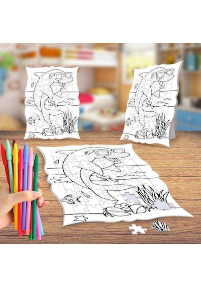 Güneş Gözlüklü Balık Boyama Puzzle Tablo Çocuk Eğitici Yapboz