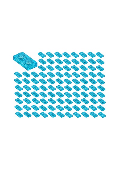 Yedek Parçalar: Plate 1x2: 100 Adet 1x2 Plate Parts Plaka Parçası Şeffaf Mavi - Trans Light Blue 3023