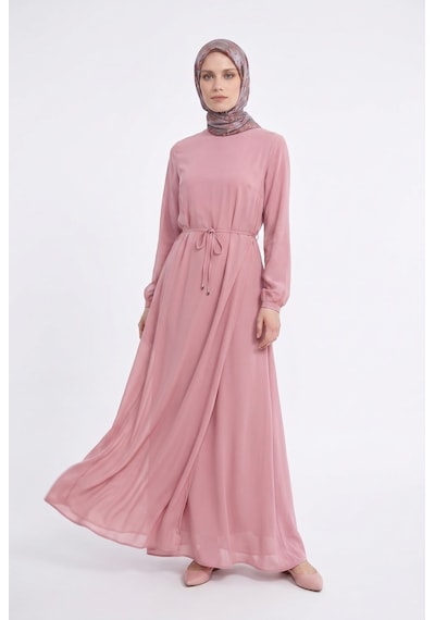 Armine Trend Kolları Lastikli Astarlı Elbise Gül Kurusu 25yt927