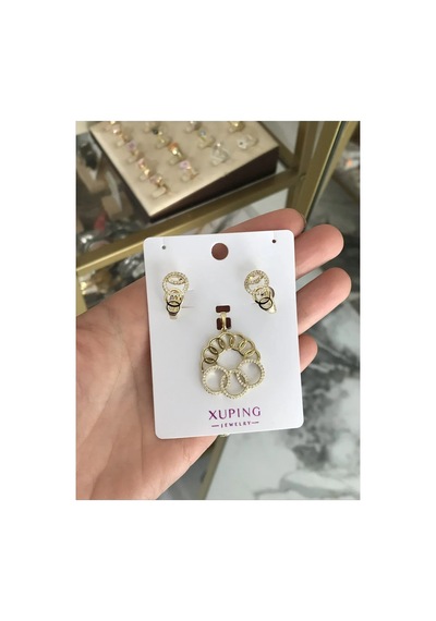 Xupıngx 3'lü Taş Detaylı Set Model Küpe Kararmaz Altın
