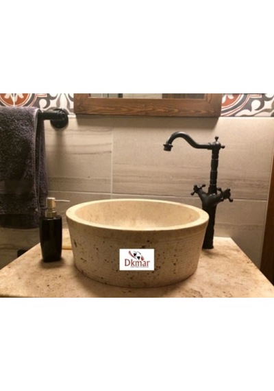 DkMar Traverten Dışı Tarama Leğen Lavabo Krem