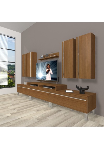 Decoraktiv Ekoflex 8d Mdf Krom Ayaklı Tv Ünitesi Tv Sehpası Ceviz