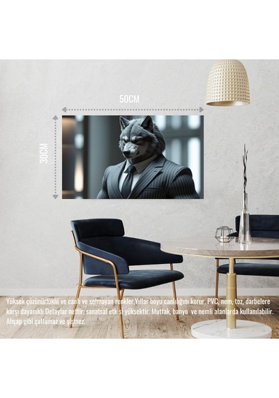 Kurt Muhafız Görevinde 02 Çerçevesiz 50x30 Cm Pvc Tablo